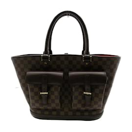 Louis Vuitton-Louis Vuitton Damier Ebene Manosque GM com bolsa sacola de lona N51120 Em uma boa condição-Marrom