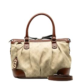 Gucci-Canvas Leather Trim Sukey Handbag  247902-Beige