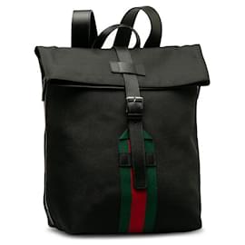 Gucci-Techno Canvas Web Fold Over Backpack 337075-Black