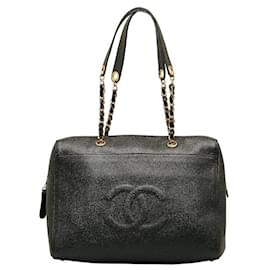 Chanel-Bolsa de tela Cadena de caviar CC-Negro