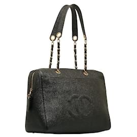 Chanel-Chanel CC Caviar Chain Tote Bag  Leather Tote Bag in Good condition-Black