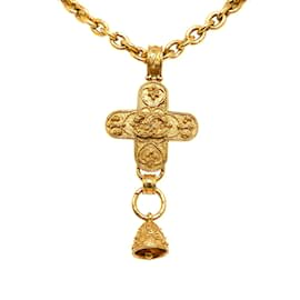 Chanel-Chanel Vintage Coco Mark Cross Bell Necklace Gold Plated in Very Good Condition-Golden