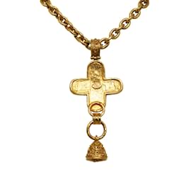 Chanel-Chanel Vintage Coco Mark Cross Bell Necklace Gold Plated in Very Good Condition-Golden