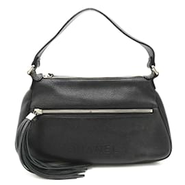 Chanel-Leather Lax Front Zip Shoulder Bag-Black