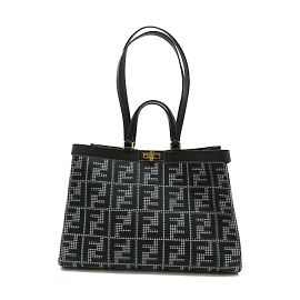 Fendi Houndstooth Canvas Peekaboo X-Tote  8BH374 Green