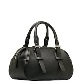 Burberry-Leather Belted Boston Bag-Black