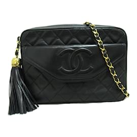 Chanel-Bolsa acolchoada para câmera CC-Preto