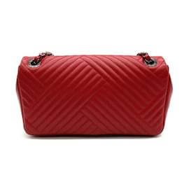 Chanel-Chevron Leather Flap Bag-Red
