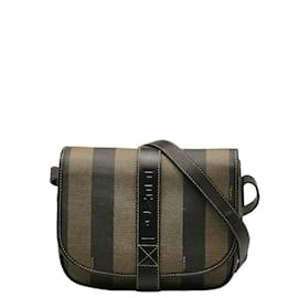 Fendi-Pequin Stripe Crossbody Bag-Black