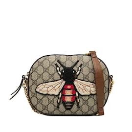Gucci-GG Supreme Bee Embroidered Mini Chain Bag 409535-Brown