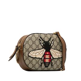 Gucci-GG Supreme Bee Embroidered Mini Chain Bag 409535-Brown