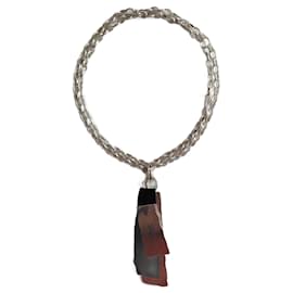 Max Mara-Chain necklace with pendant MAX MARA.-Silvery