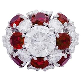 inconnue-Platinum Ring, diamants, ruby.-Other