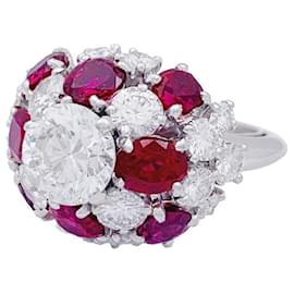inconnue-Platinum Ring, diamants, ruby.-Other