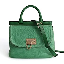 Dolce & Gabbana-Dolce & Gabbana Sac bandoulière Dolce & Gabbana Sicily en raphia vert et cuir-Vert