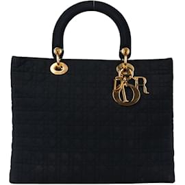 Dior-Christian Dior Black Cotton Lady Dior Handbag-Black