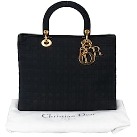 Dior-Christian Dior Black Cotton Lady Dior Handbag-Black
