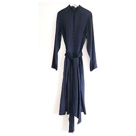 Forte Forte Forte_Forte benzinblaues Seiden-Midikleid Blau
