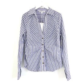 Camicia a righe con ruches Veronica Beard Joelle Bianco Blu