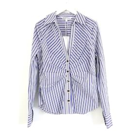 Veronica Beard-Veronica Beard Joelle ruched striped shirt-White,Blue
