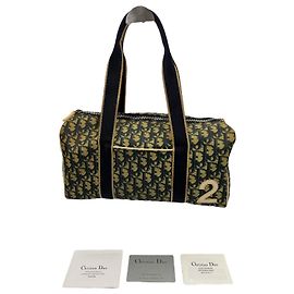 Borsa da bowling vintage con monogramma Boston Christian Dior 2002 Beige Blu navy