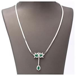 Autre Marque-LYCEE Emerald and Diamond Necklace.-Silvery,Green