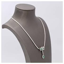 Autre Marque-LYCEE Smaragd- und Diamant-Halskette.-Silber,Grün