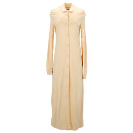 Maxi abito chemisier Jil Sander a maniche lunghe in cotone giallo pastello Altro