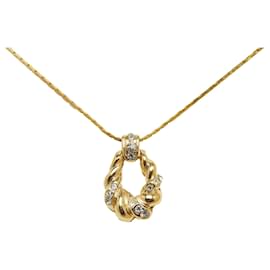 Yves Saint Laurent-YSL Gold Gold Plated Crystal Twisted Drop Pendant Necklace-Golden