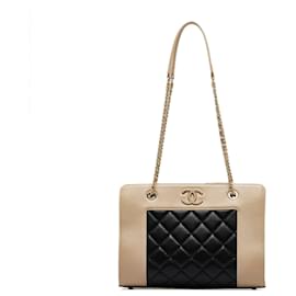 Chanel-Chanel Brown Bicolor Mademoiselle Vintage Shopping Tote-Brown,Black,Beige