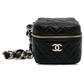 Chanel-Vanity Cube en cuir d'agneau matelassé noir Chanel-Noir