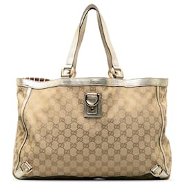 Gucci-Gucci Brown GG Canvas Abbey D-Ring Tote-Brown,Beige