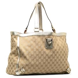 Gucci-Gucci Brown GG Canvas Abbey D-Ring Tote-Brown,Beige