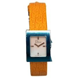 Dior-Dior Silver Quartz Leather Malice Square Watch-Silvery,Orange