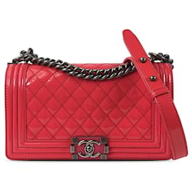 Chanel-Chanel Red Medium Patent Boy Flap-Red