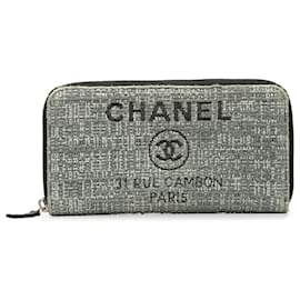 Chanel-Portefeuille continental Chanel Deauville en tweed gris-Gris