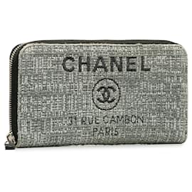 Chanel-Carteira Continental Chanel Tweed Cinza Deauville-Cinza
