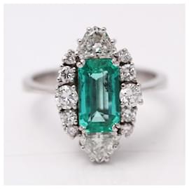 Autre Marque-Anello LYCEE con smeraldi e diamanti.-Argento,Verde