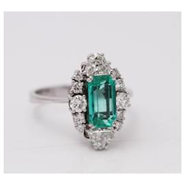 Autre Marque-Anello LYCEE con smeraldi e diamanti.-Argento,Verde