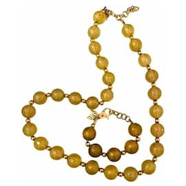 Dolce & Gabbana-DOLCE & GABBANA parure collier et bracelet en acier doré boule or miel-Doré