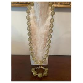 Dolce & Gabbana-DOLCE & GABBANA set of golden steel necklace and bracelet with honey gold boule-Golden