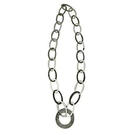 Dolce & Gabbana-DOLCE & GABBANA steel necklace with large elongated circles and engraved logo-Silvery