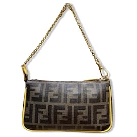 Fendi-Baguette pochette en toile enduite monogramme con logo Fendi Zucca.-Castaño,Amarillo,Marrón claro,Marrón oscuro,Monograma