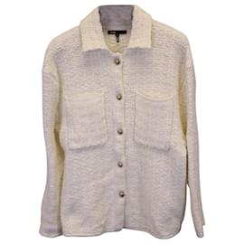 Maje-Maje Malerio Zweifarbige Tweed-Jacke aus weißer Baumwoll-Wollmischung-Weiß