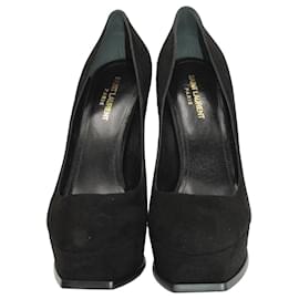 Saint Laurent-Saint Laurent Tribut 105 Plateaupumps aus schwarzem Wildleder-Schwarz