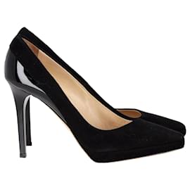 Jimmy Choo-Jimmy Choo Rudy Platform Pumps in Black Suede and Patent Leather-Black