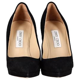 Jimmy Choo-Jimmy Choo Escarpins Plateforme Rudy en Daim Noir et Cuir Verni-Noir