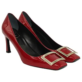 Roger Vivier-Roger Vivier Trompette 70 Metal Buckle Pumps in Red Patent Leather-Red