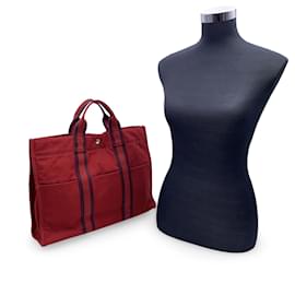 Hermès-Hermes Paris Vintage rote Leinwand Baumwolle Fourre Tout MM Bag Tote-Rot