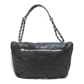 Chanel-Quilted Leather Wild Stitch Shoulder Bag-Black
